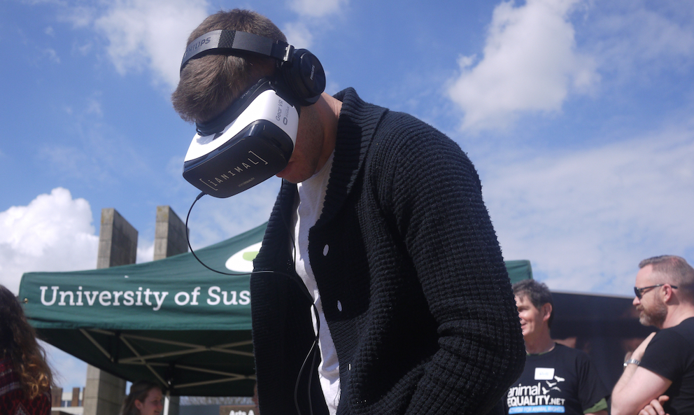 Student wearing iANIMAL virtual reality headset