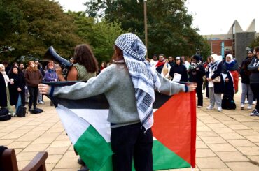 Palestine protest man holding flag